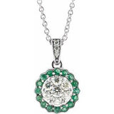Collier en or 14 carats avec émeraude blanche naturelle et diamants naturels (0,3 carat au total), longueur 40-45 cm (16-18 pouces).