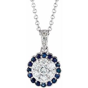 Collier en or blanc 14 carats, saphir bleu naturel et diamants naturels (0,3 carat au total), 40-45 cm