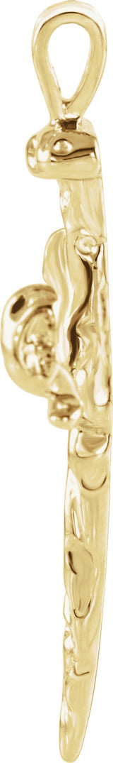 14K Yellow Gold Nail Design Cross Pendant