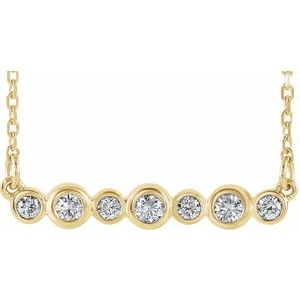 Collier avec barrette sertie de diamants naturels jaunes 14 carats (0,25 carat au total), 40 à 45 cm (16 à 18 pouces).