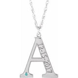 Collier en or blanc 14 carats avec initiale A en zircon bleu imitation gravable, 45,7 cm (18 pouces).