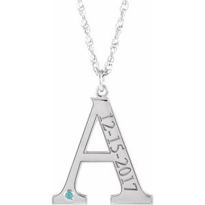 Collier en or blanc 14 carats avec initiale A en zircon bleu imitation gravable, 45,7 cm (18 pouces).