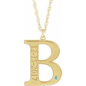 Collier en or jaune 14 carats avec initiale B en zircon bleu imitation gravable, 45,7 cm (18 pouces).
