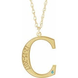 Collier en argent sterling plaqué or jaune 14 carats avec initiale C en zircon bleu d'imitation gravable, 45,7 cm (18 pouces).