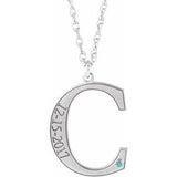 Collier en or blanc 14 carats avec initiale C en zircon bleu imitation gravable, 45,7 cm (18 pouces).