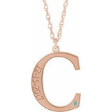 Collier en or rose 14 carats avec initiale C en zircon bleu imitation gravable, 45,7 cm (18 pouces).