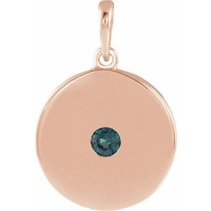 Pendentif disque d'alexandrite naturelle rose 14 carats