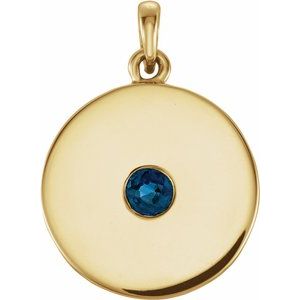 Pendentif disque en or jaune 14 carats et saphir bleu naturel