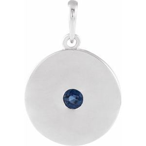 Pendentif disque en argent sterling et saphir bleu naturel