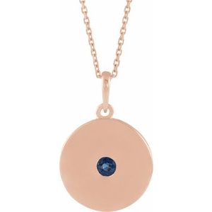 Collier en or rose 14 carats avec disque de saphir bleu naturel, 40-45 cm