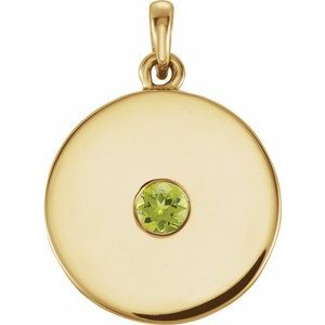 Pendentif disque en péridot naturel jaune 14 carats