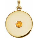 Pendentif disque en citrine naturelle jaune 14 carats