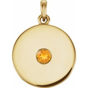 Pendentif disque en citrine naturelle jaune 14 carats