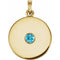 Pendentif disque en or jaune 14 carats avec zircon bleu naturel