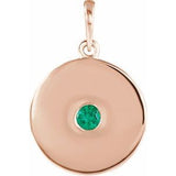 Pendentif disque en or rose 14 carats avec émeraude naturelle
