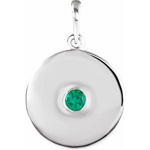 Pendentif disque en argent sterling et émeraude naturelle