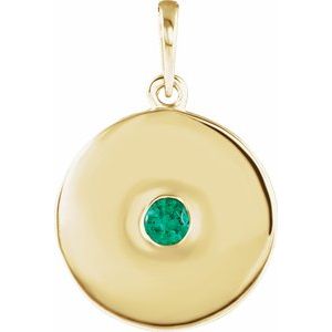 Pendentif disque en émeraude naturelle jaune 14 carats
