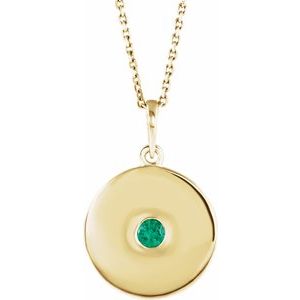 Collier avec disque d'émeraude jaune 14 carats cultivée en laboratoire, 40-45 cm