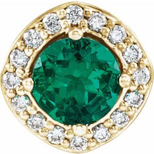 Pendentif en or 14 carats avec émeraude de laboratoire jaune et diamants naturels (0,08 carat au total).