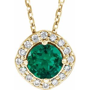 Collier de 45,7 cm (18 pouces) en or 14 carats, orné d'une émeraude de laboratoire jaune et de diamants naturels (0,08 carat au total).