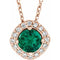 Collier de 45,7 cm (18 pouces) en or rose 14 carats, orné d'une émeraude de laboratoire et de diamants naturels (0,08 carat au total).