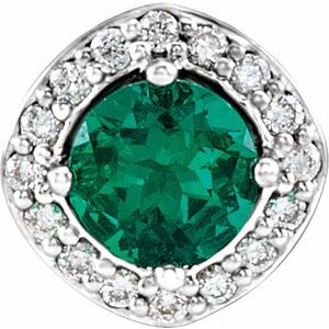 Pendentif en or 14 carats avec émeraude de laboratoire blanche et diamants naturels (0,08 carat au total).