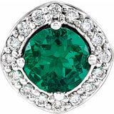 Pendentif en platine avec émeraude de synthèse et diamants naturels (0,08 carat au total).