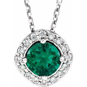 Collier en platine avec émeraude de laboratoire et diamants naturels (0,08 carat au total), 45,7 cm (18 pouces).