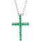 Collier croix fine en or blanc 14 carats et émeraude naturelle, 40 cm (16 pouces).
