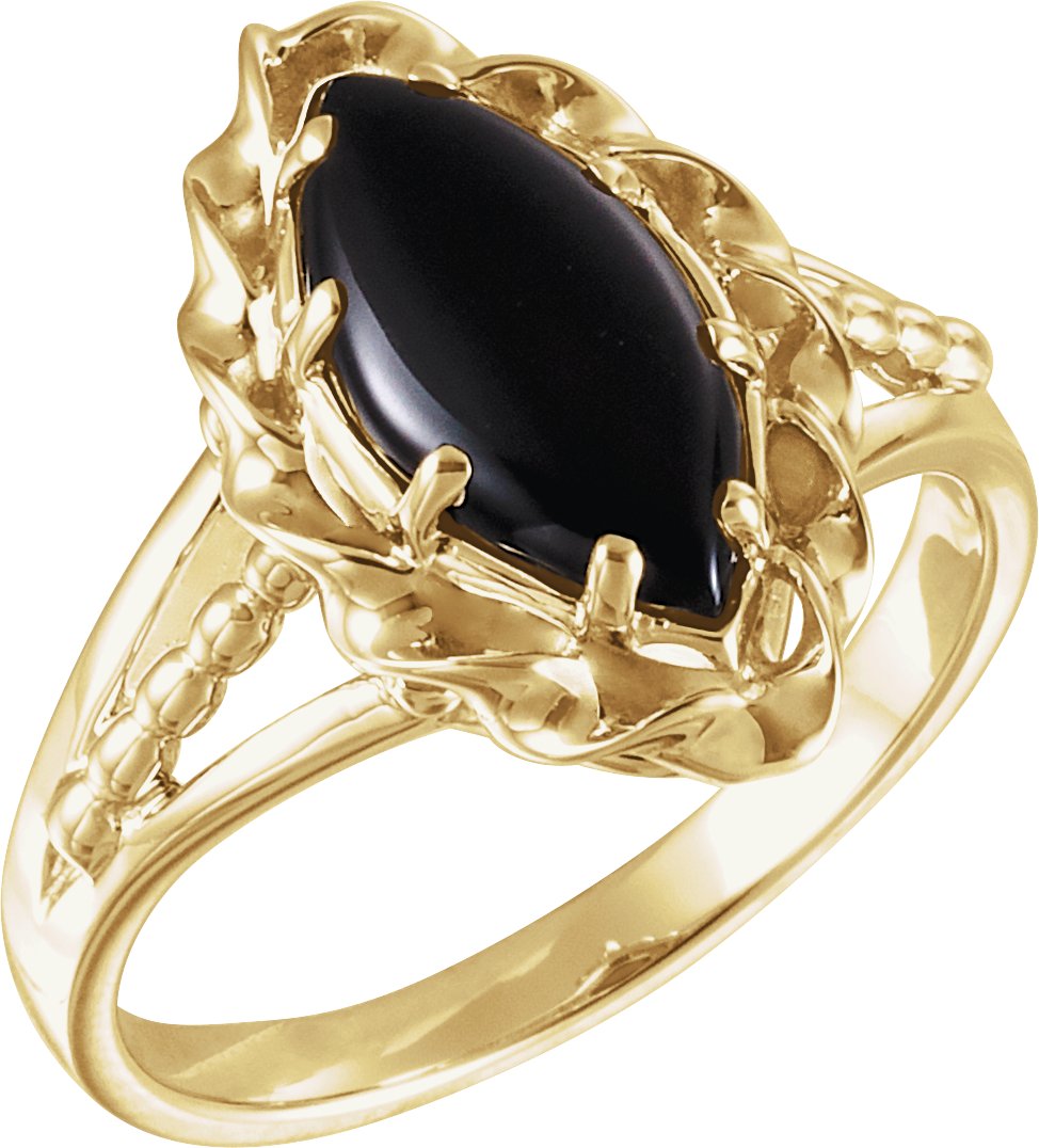 14K Yellow Gold Natural Onyx Rope Ring