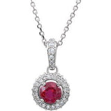 Collier en platine, rubis naturel et diamants naturels (0,25 carat au total) de 45,7 cm (18 pouces)