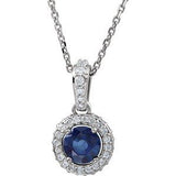 Collier en platine, saphir bleu naturel et diamants naturels (0,25 carat au total), 45,7 cm (18 pouces).