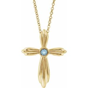 Collier croix en aigue-marine naturelle jaune 14 carats, 40-45 cm