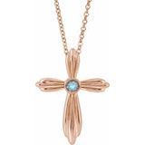 Collier croix en or rose 14 carats et aigue-marine naturelle, 40-45 cm