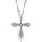 Collier croix en platine et aigue-marine naturelle 40-45 cm