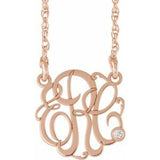 Collier monogramme 3 initiales en or rose 14 carats, diamants naturels de 0,02 carat, 20 mm, longueur 45,7 cm (18 pouces).