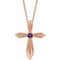 Collier croix en or rose 14 carats et améthyste naturelle, 40-45 cm