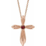 Collier croix en or rose 14 carats et grenat naturel du Mozambique, 40-45 cm