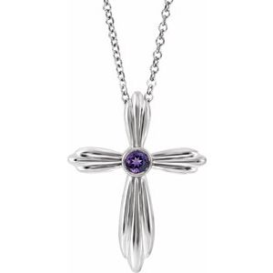 Collier croix en or 14 carats et améthyste naturelle, 40-45 cm