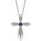 Collier croix en platine et améthyste naturelle 40-45 cm