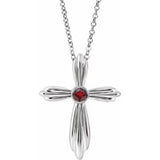 Collier croix en platine et grenat naturel du Mozambique, 40-45 cm