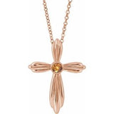 Collier croix en or rose 14 carats et citrine naturelle, 40-45 cm