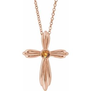 Collier croix en or rose 14 carats et citrine naturelle, 40-45 cm