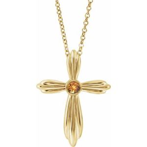 Collier croix en citrine naturelle jaune 14 carats, 40-45 cm