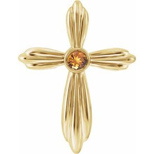Pendentif croix en citrine naturelle jaune 14 carats