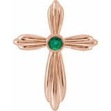Pendentif croix en or rose 14 carats avec émeraude naturelle