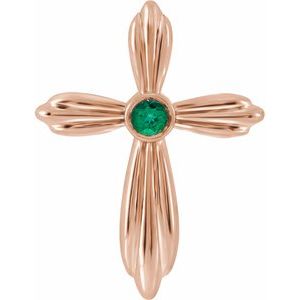 Pendentif croix en or rose 14 carats avec émeraude de laboratoire