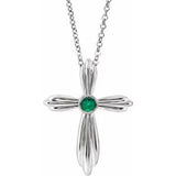 Collier croix en platine avec émeraude de laboratoire, 40-45 cm