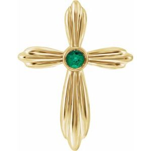 Pendentif croix en émeraude naturelle jaune 14 carats