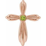 Pendentif croix en or rose 14 carats et péridot naturel